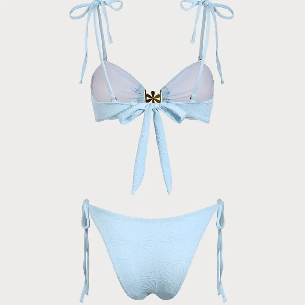 Blue Textured Drawstring Bikini Set - Picture 6 of 6